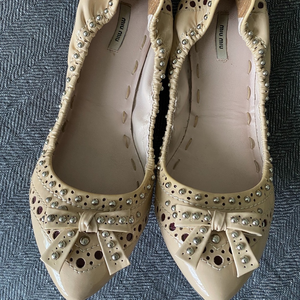 Miu Miu pink studded bow ballet flats